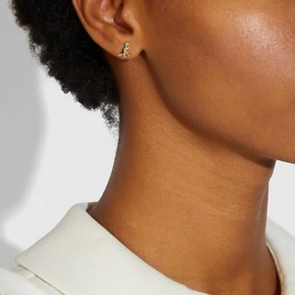 Coach Rexy Stud Dinosaur Mascot Earrings Gold Post Nwt Dust Bag - Picture 3 of 8